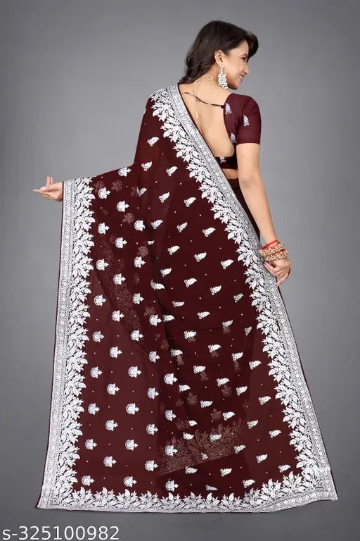 Heavy Silver Embroidery Work With Full Silver Stone Work Beautifull Saree