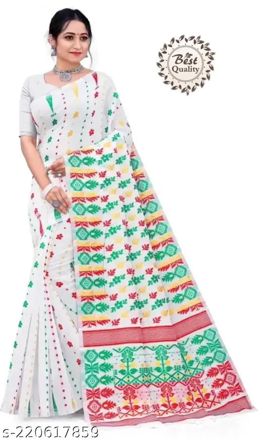 Saree for Women, Sari, Jamdani Dhakai Designer Cotton Silk Jaquared Saree For Women Without Blouse