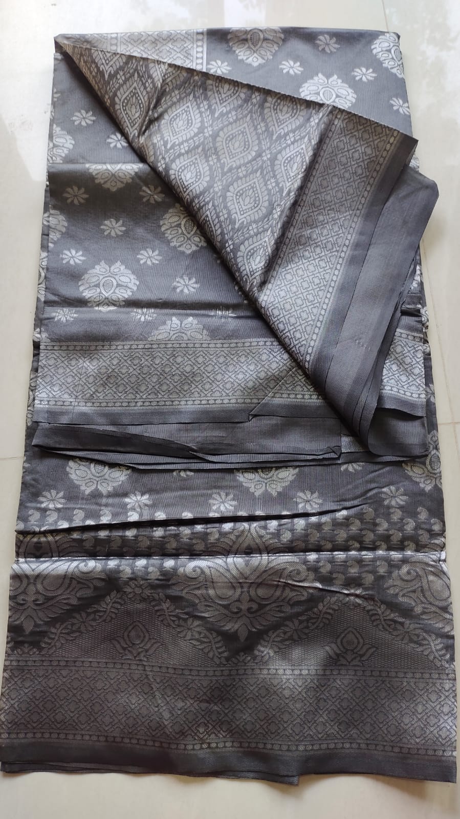 Grey Silver Katan Elegant Saree