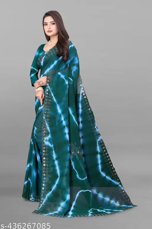 Women's New Trendy Styalish Diamond Work Party Sarees-mehandi-5 shades