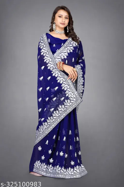 Heavy Silver Embroidery Work With Full Silver Stone Work Beautifull Saree