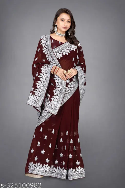 Heavy Silver Embroidery Work With Full Silver Stone Work Beautifull Saree