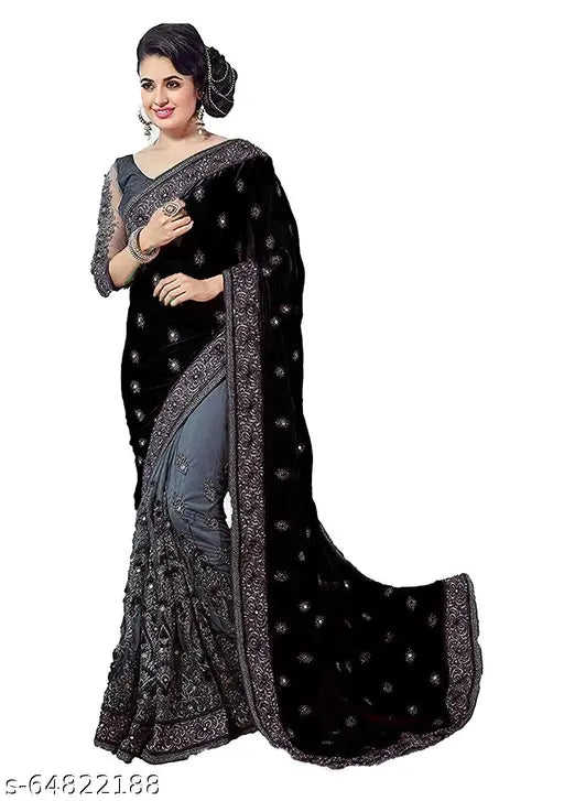 Embroidered Fashion Vichitra, Net Saree