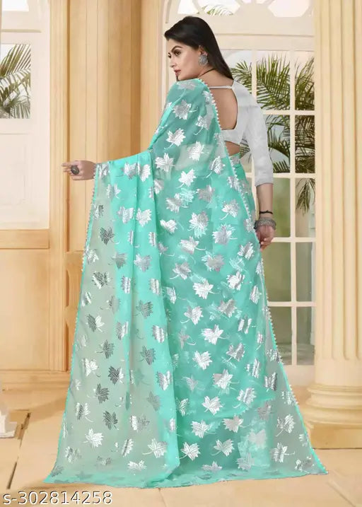 Silver Foil Embellished Saree