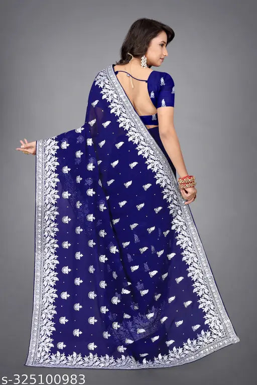 Heavy Silver Embroidery Work With Full Silver Stone Work Beautifull Saree