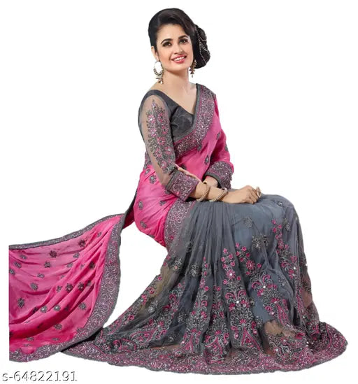 Embroidered Fashion Vichitra, Net Saree