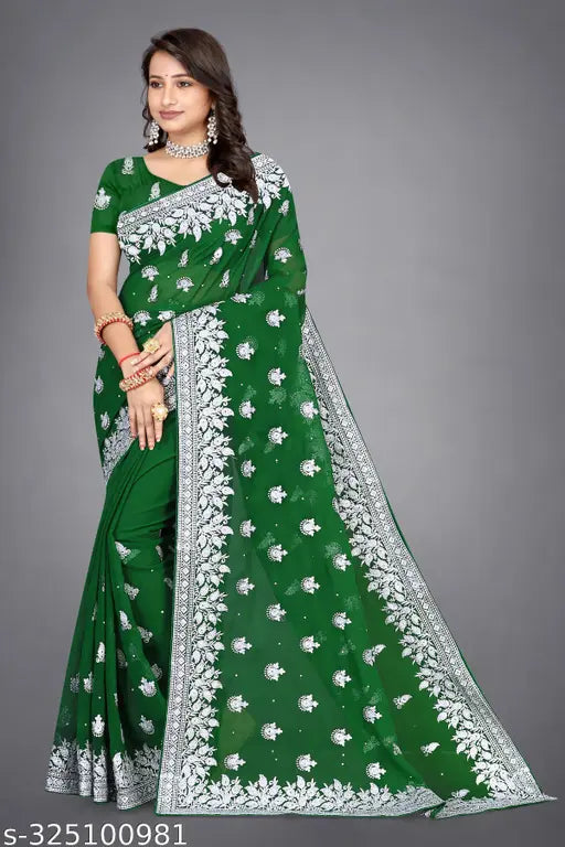 Heavy Silver Embroidery Work With Full Silver Stone Work Beautifull Saree