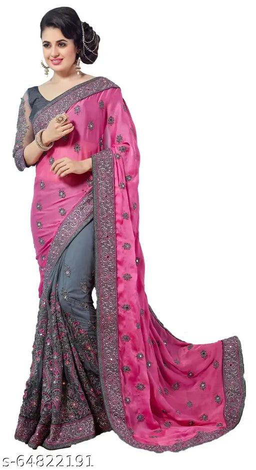 Embroidered Fashion Vichitra, Net Saree