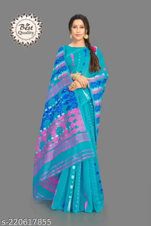 Saree for Women, Sari, Jamdani Dhakai Designer Cotton Silk Jaquared Saree For Women Without Blouse