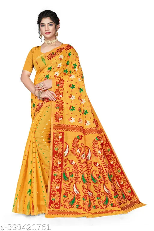 Designer Dhakai Jamdani Saree Cotton Silk Blend Sari