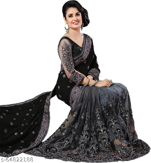 Embroidered Fashion Vichitra, Net Saree