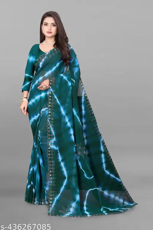 Women's New Trendy Styalish Diamond Work Party Sarees-mehandi-5 shades